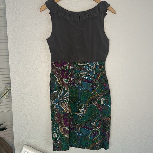 Anthropologie Maeve Brown Silk Dress Artsy Indie Cocktail Party Ruffle Front - Picture 8 of 8